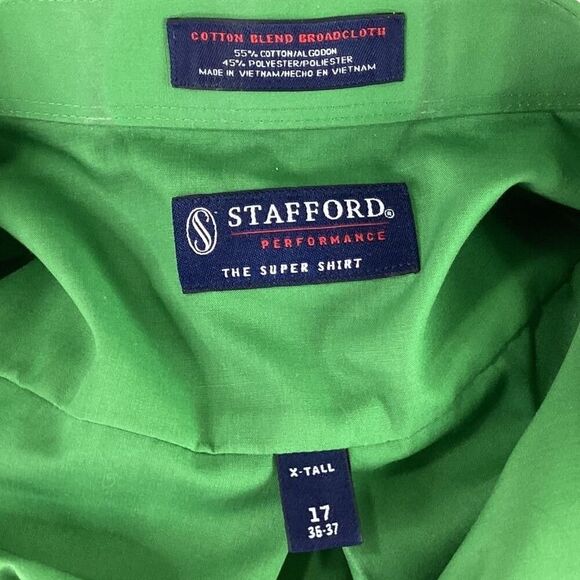 Stafford Super Shirt Men 17 35 37 X Tall Green Performance Long Sleeve Blend - Picture 6 of 6